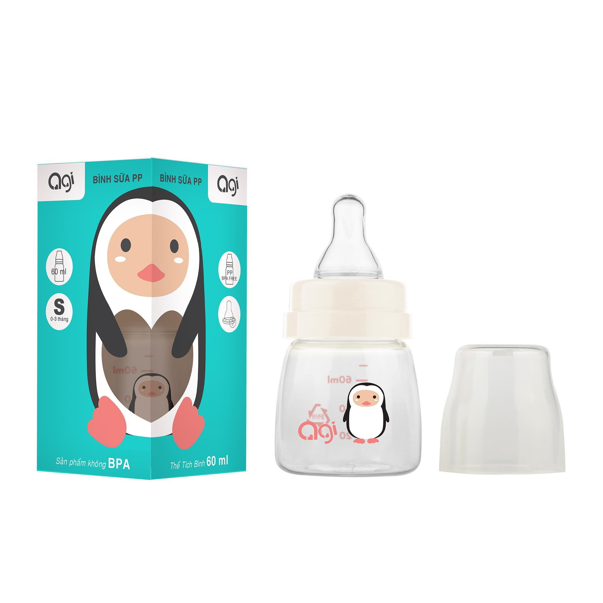 Bình sữa AGI 60ml nhựa PP không BPA an toàn cho bé