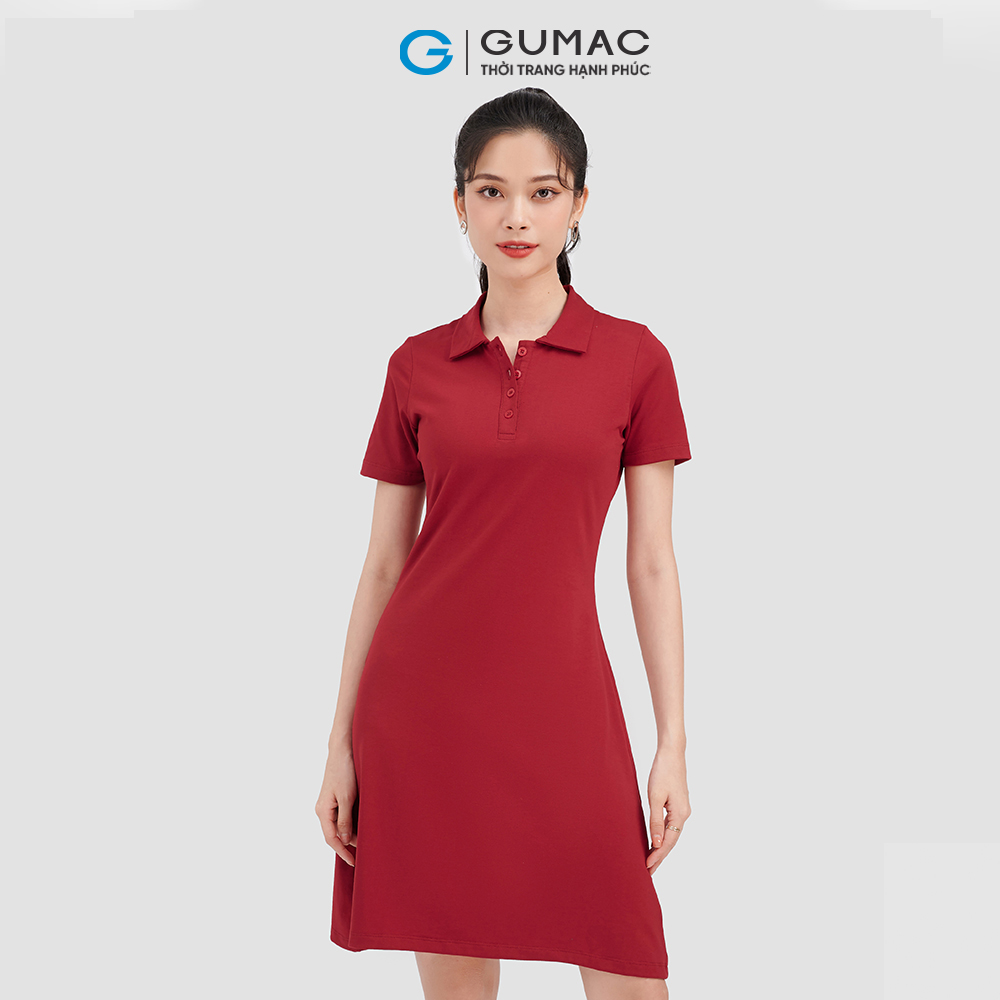 Đầm polo thun GUMAC, đầm form A cổ trụ DC09027