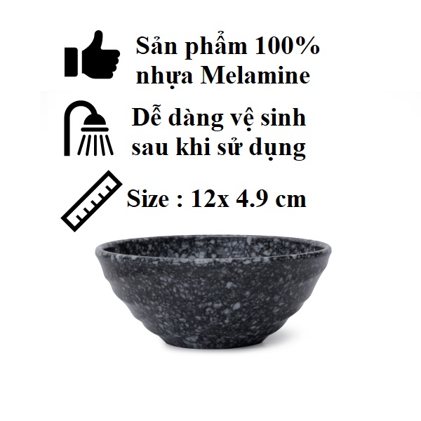 Chén(bát) cơm nhựa Melamine vân đá đen