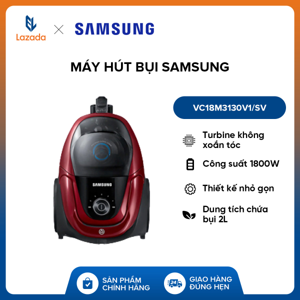 Máy hút bụi Samsung VC18M3130V1/SV - Công suất 1800W - Dung tích chứa bụi 2L - Turbine không xoắn tóc - Thiết kế nhỏ gọn - Hàng phân phối chính hãng.