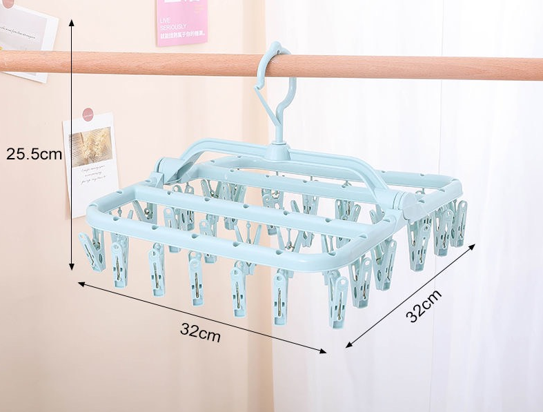 Móc phơi đồ cho bé có thể xếp gọn gồm 32 kẹp