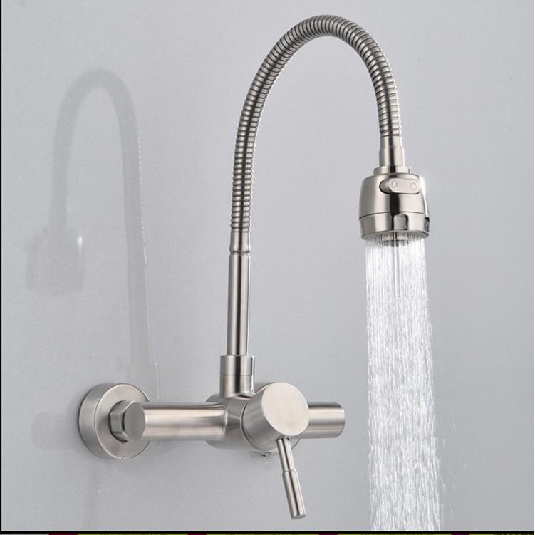 [HCM]VÒI RỬA CHÉN (BÁT) NÓNG LẠNH GẮN TƯỜNG INOX 304 CẦN MỀM