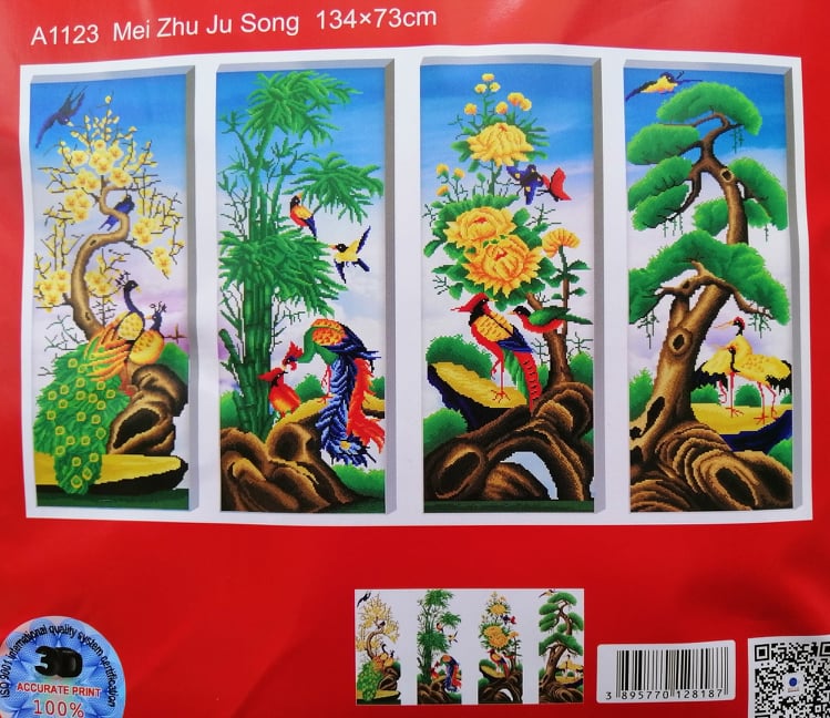 Tranh Thêu Chữ Thập Tứ quý Tùng cúc trúc mai A1123