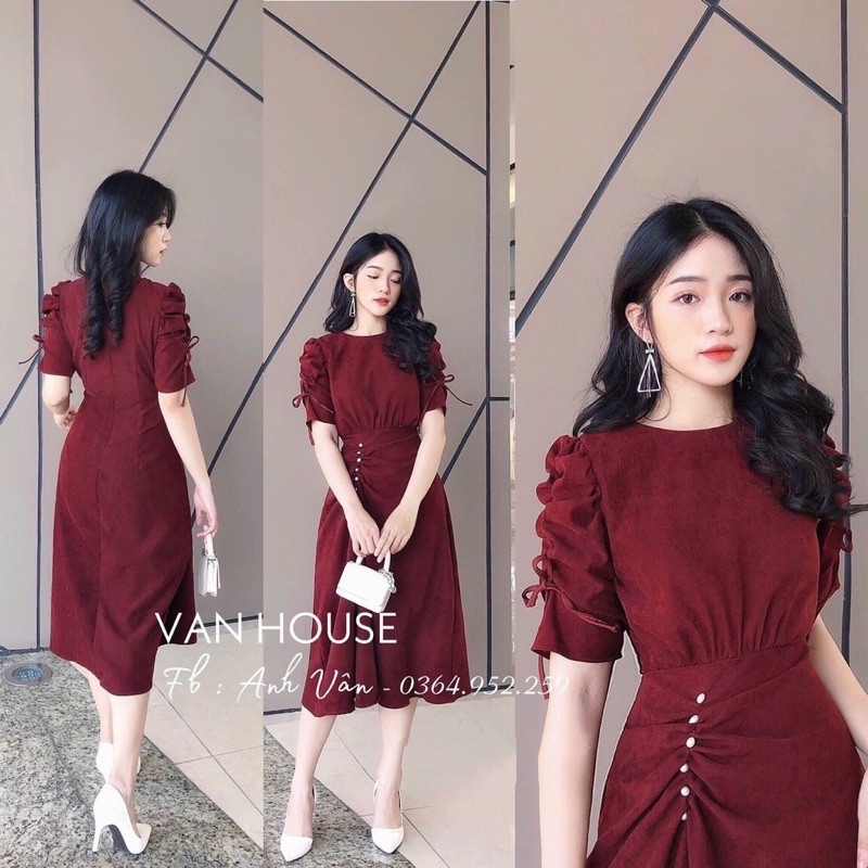 (ĐẦM BIGSIZE SIZE 50KG ĐẾN 90KG) đầm rút eo chất nhung cổ tròn đi tiệc