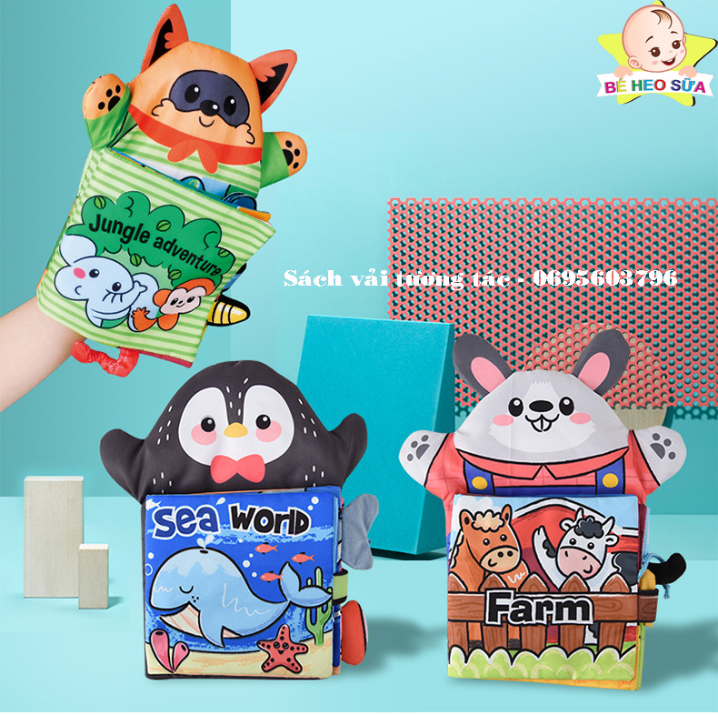 Combo bộ 3 sách vải cho bé kèm rối tay