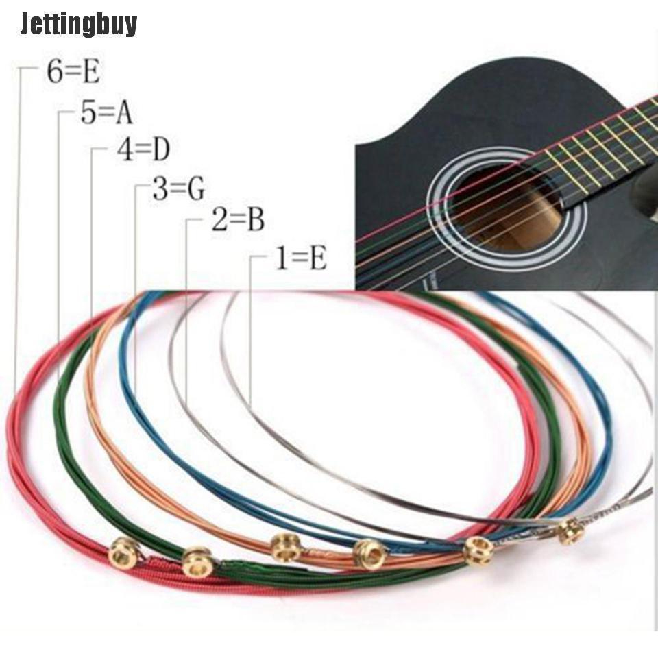 Jettingbuy One Set 6pcs Rainbow Colorful Color Strings For Acoustic Guitar Accessory