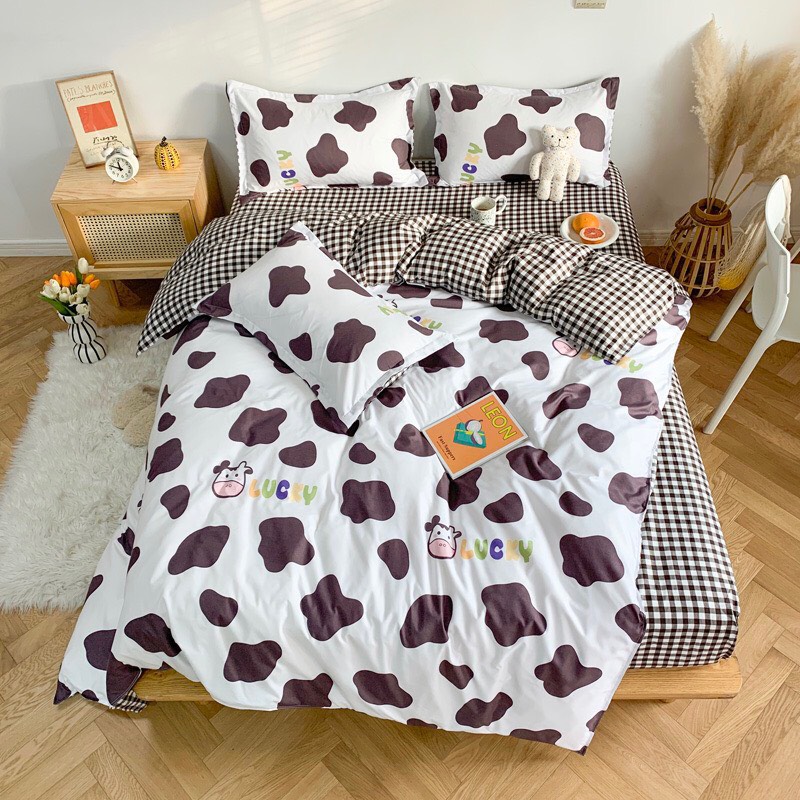 Trọn Bộ 4 Món Cotton Poly Nhập Mẫu BÒ SỮA TRẮNG LUCKY Cho Bé yêu