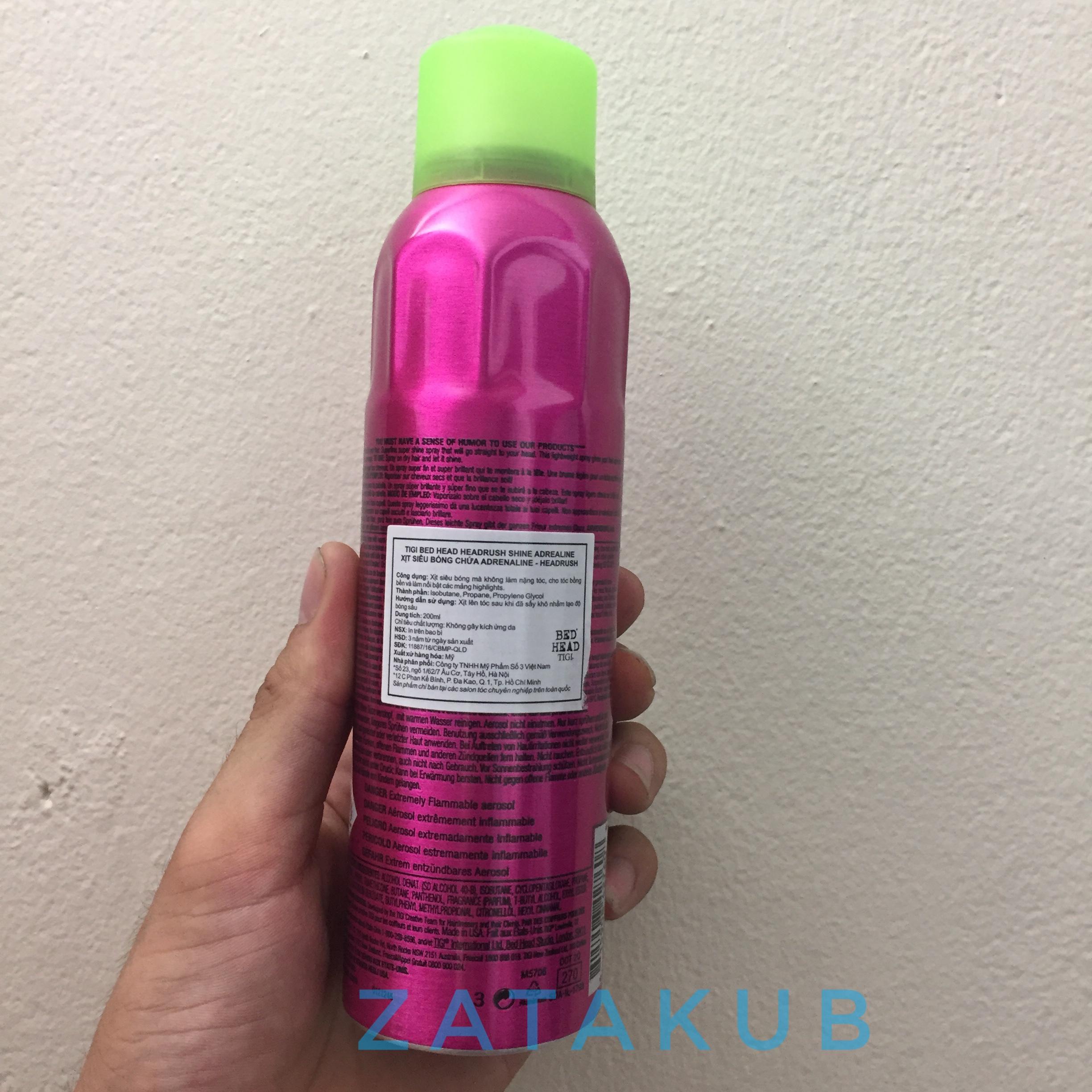 [HCM]Xịt Bóng Tigi Bed Head Headrush Shine Adrenaline 200ml