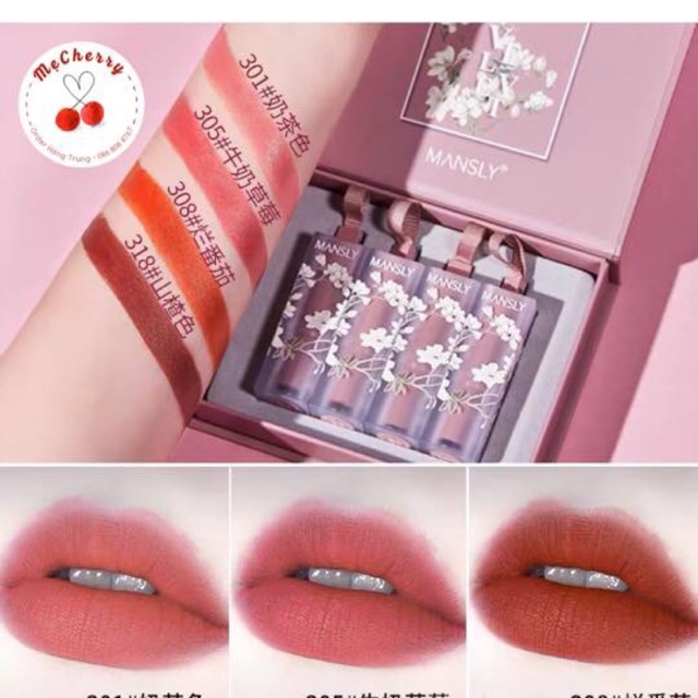 SET SON HOA MANSLY ] Set son 4 thỏi son Mansly Noble Matte Long Lasting Lipstick  Màu son đẹp, bao bì xinh, chất son mịn, giá siêu yêu! Chờ gì nữa mà không làm phong phú thêm bộ sưu tập son của các nàng nào