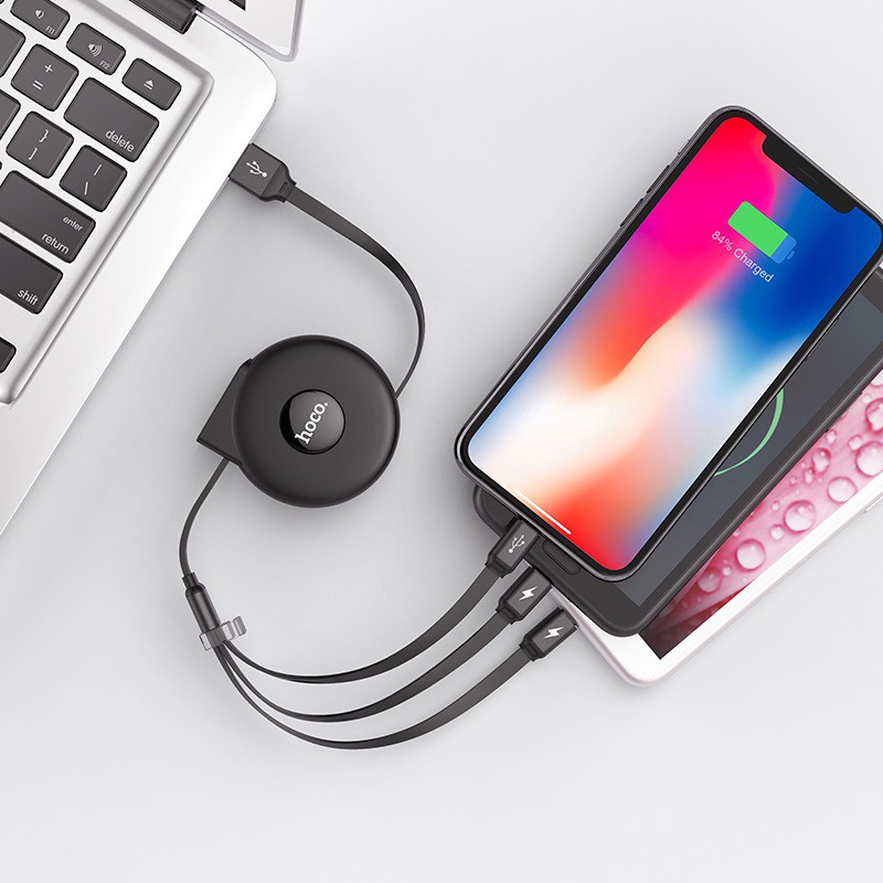 Cáp Sạc Dây Rút 3 Đầu Hoco U50 IPhone - Micro Usb - Type C 1M - BH 3 Tháng 1 đổi 1