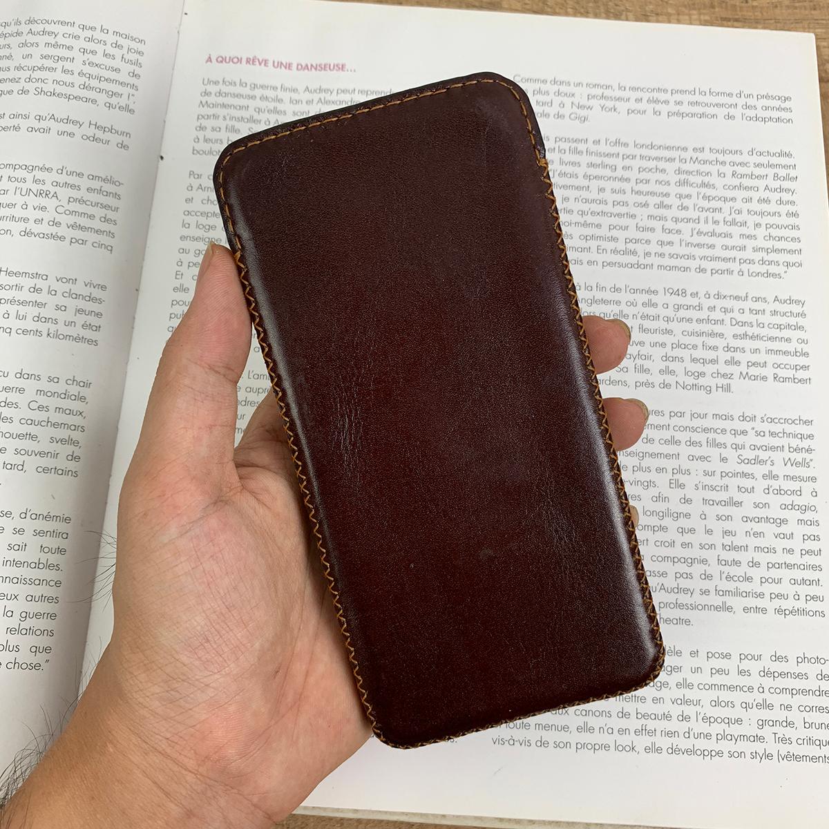 Bao da Iphone X - đồ da thủ công - màu nâu - da bò xịn MC297