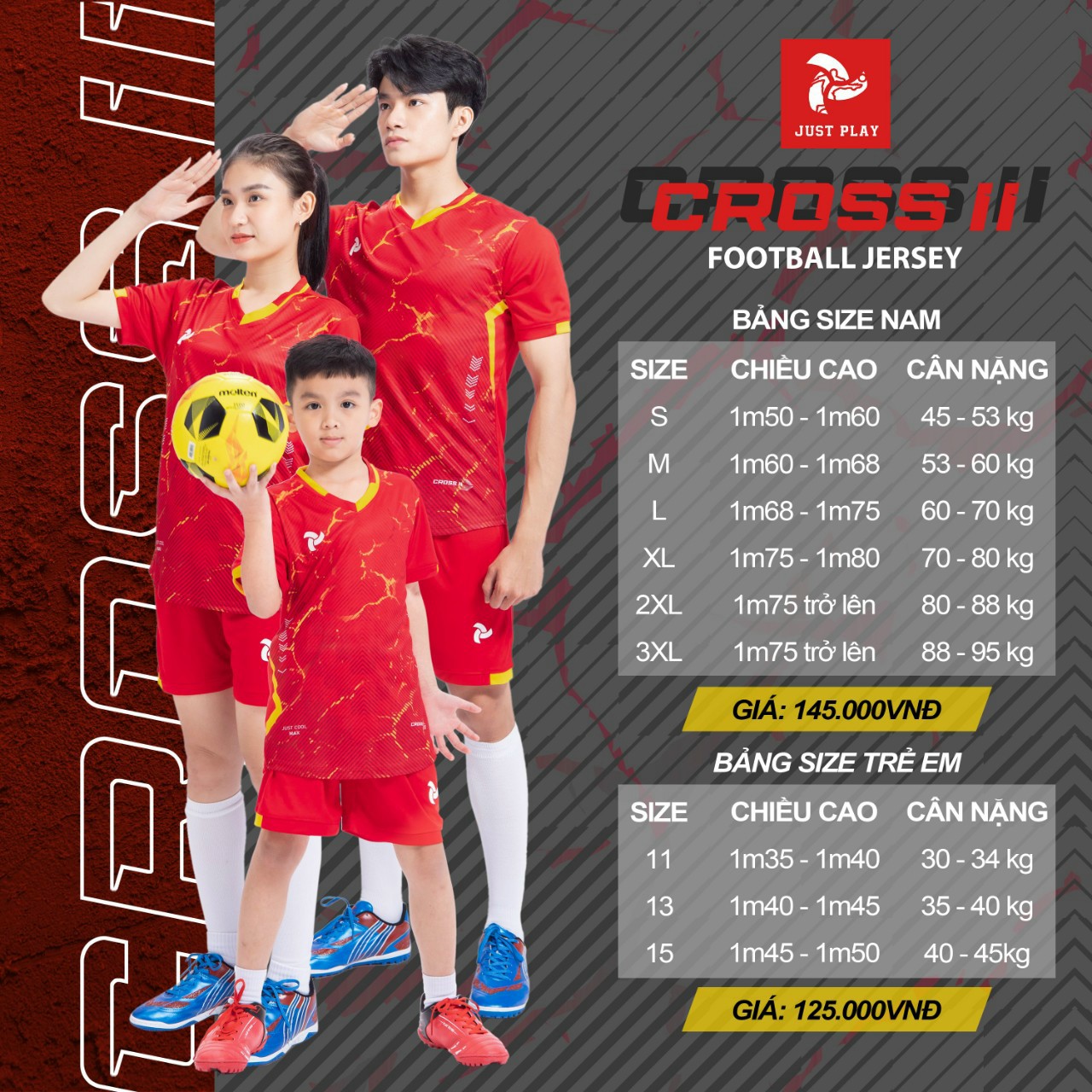 Bộ quần áo thể thao bóng đá CROSS II Đỏ