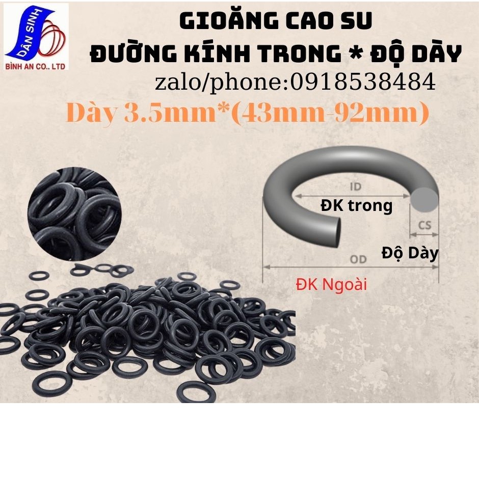 Dày 3.5mm * (42mm đến 92mm Đường kính trong) Gioăng cao su NBR70