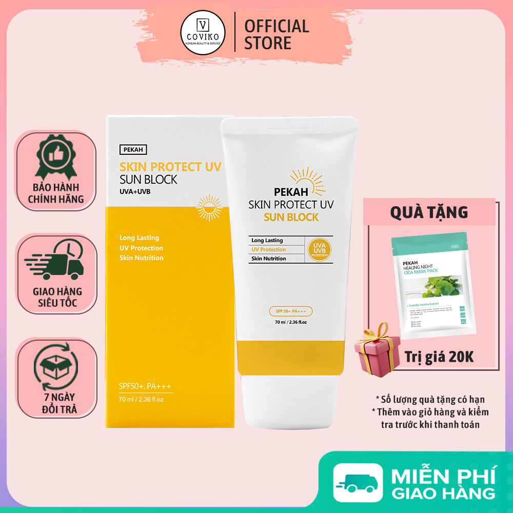 Kem chống nắng vật lý PEKAH Skin Protect UV Sun Block SPF 50++ PA+++ 70ml bảo vệ da trước tia UVB UVA SPF 50++