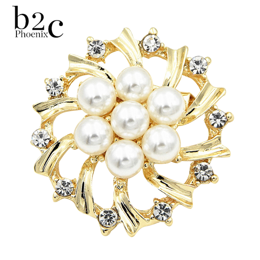 Phoenix B2C Woman Fashion Faux Pearl Rhinestone Inlaid Flower Brooch Pin Cardigan Shawl Clip