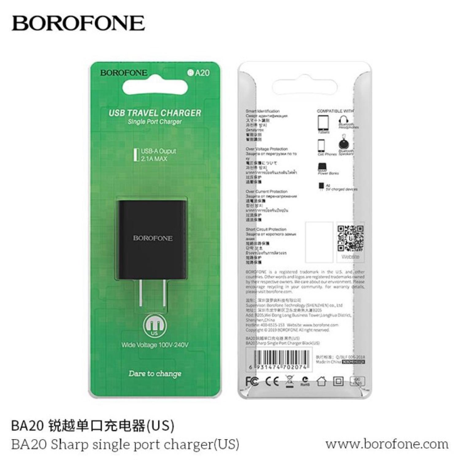 Cốc Sạc Borofone BA20- 1 Cổng USB 2.1 US Chính Hãng