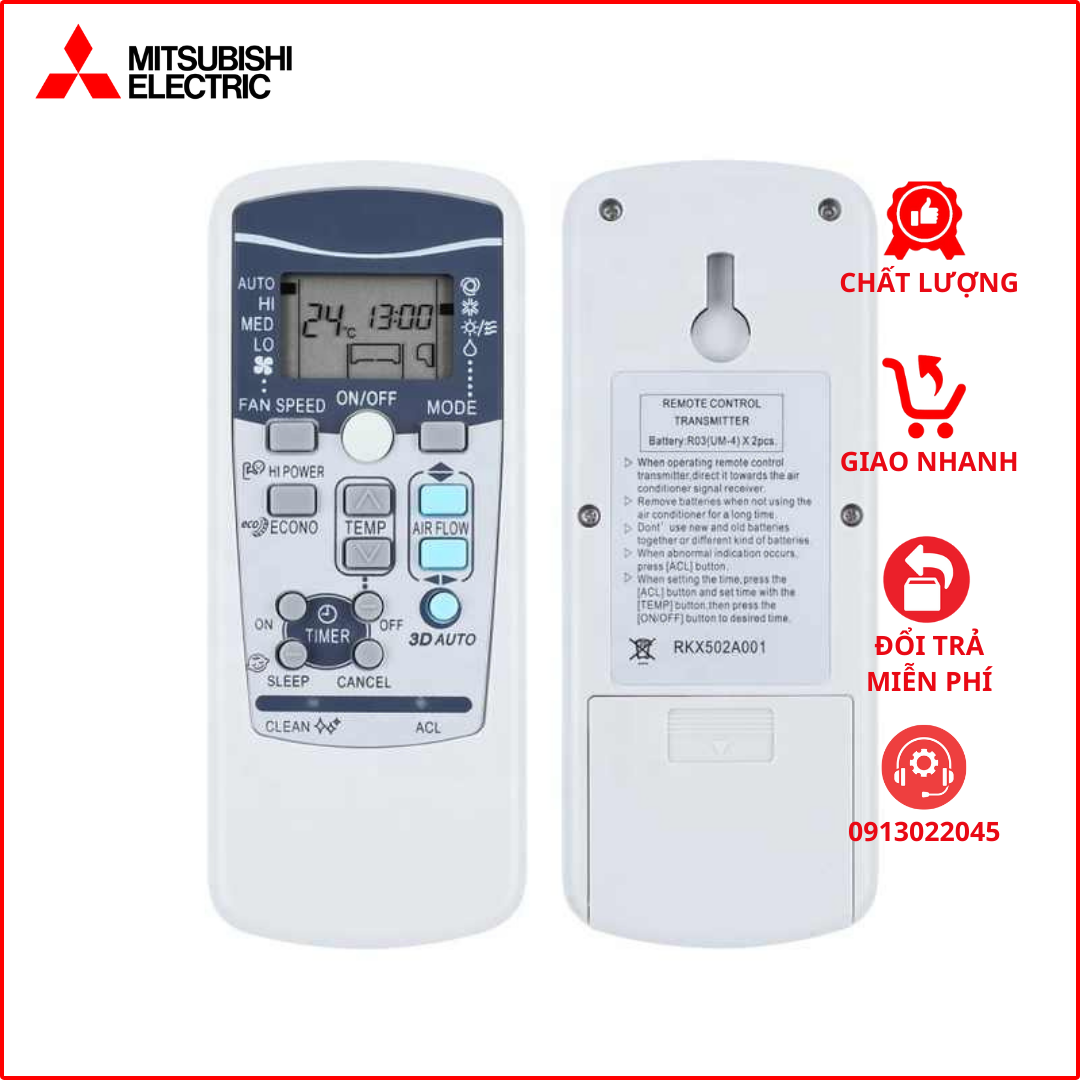 Điều khiển cho điều hòa MITSUBISHI (Màu xám có nút xanh)
