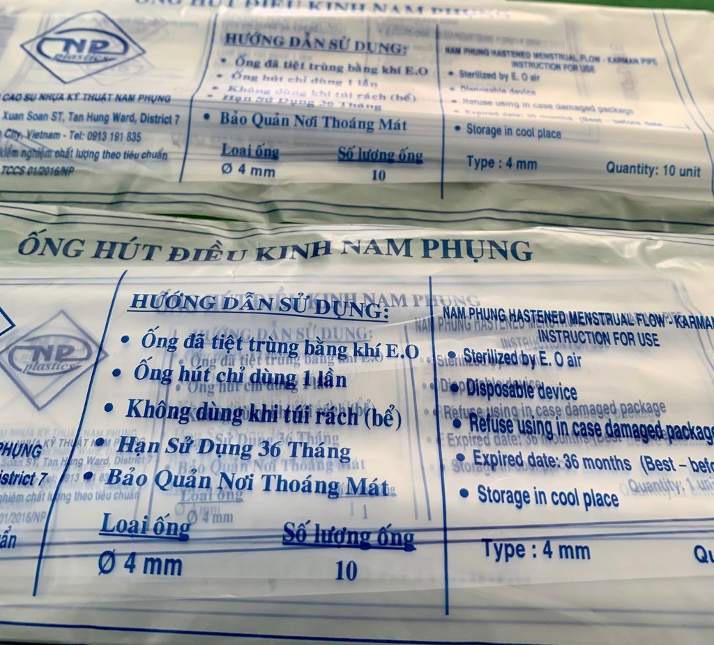 Ống hút điều kinh tiệt trùng Nam Phụng 4,5,6