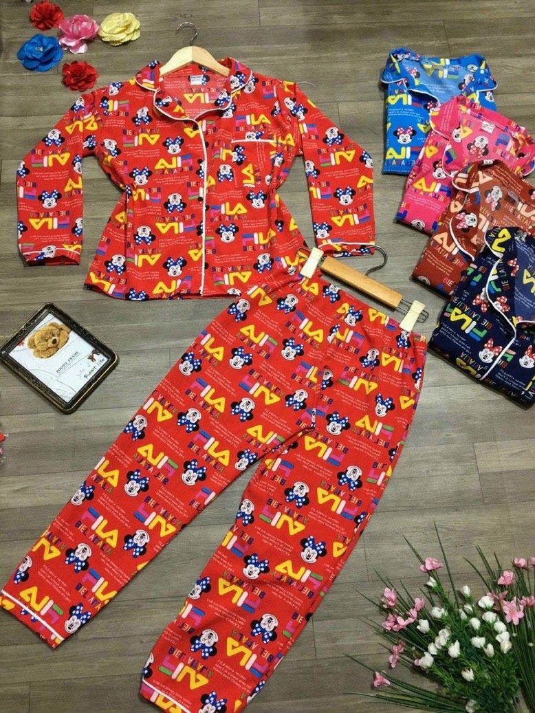 [VẢI LỤA HÀN] Đồ Bộ Pijama Tay dài Vải lụa hàn mềm mịn co giãn nhẹ, Đồ bộ mặc nhà nữ Freesize dưới 58kg