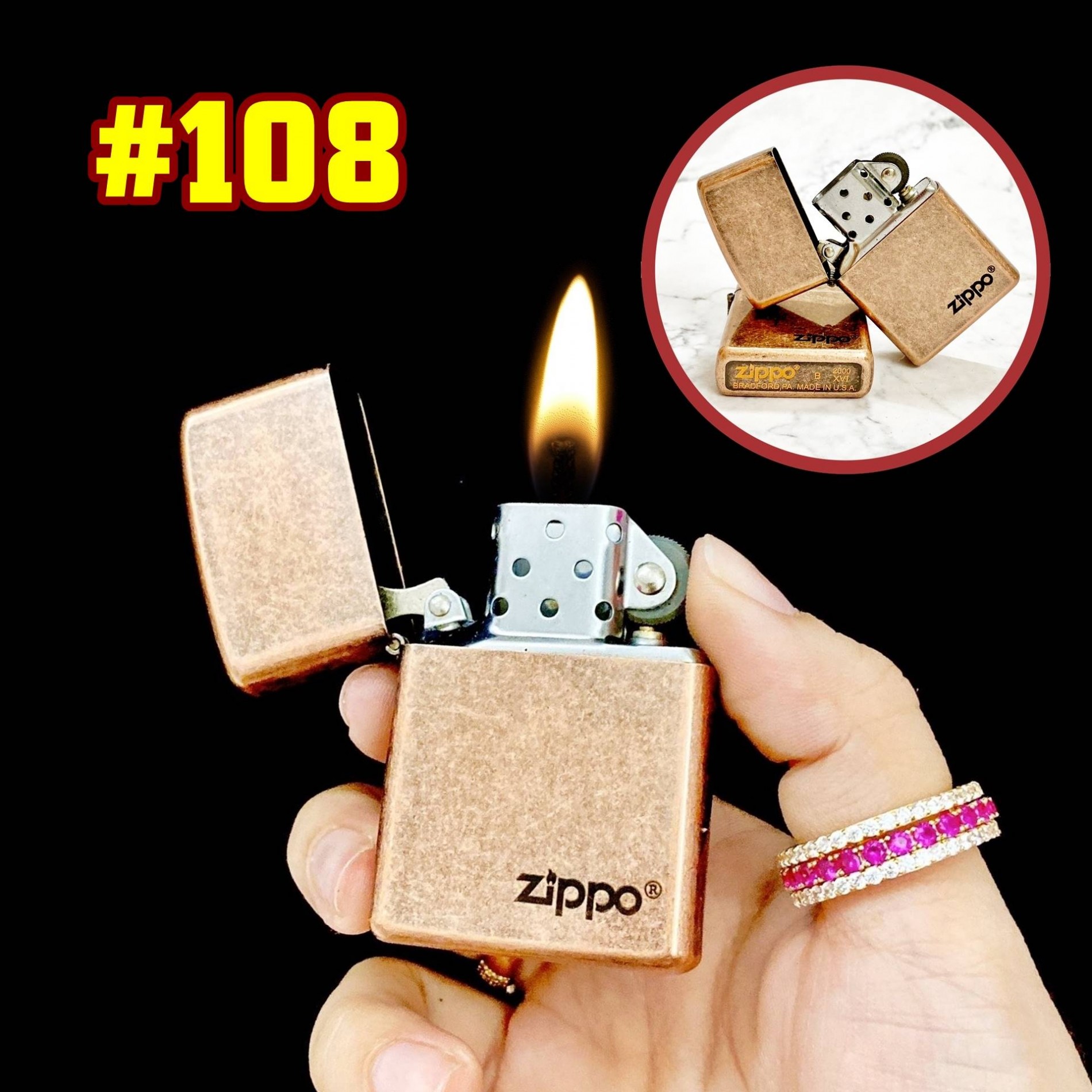 Bật lửa Zippo Vàng cổ trơn bóng(Xài xăng) Mốc đáy đời la mã 2000