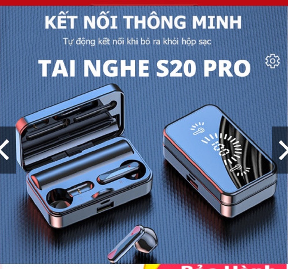 Tai Nghe Không Dây S20  Bluetooth V5.2 - Âm Thanh Hifi 9D Cực Hay Có Micro màn hình LED chống thấm nước,Pin Trâu