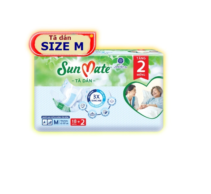 Bỉm / Tã dán Sunmate size M18+2 / L18+2 (MẪU MỚI) tã dán người lớn