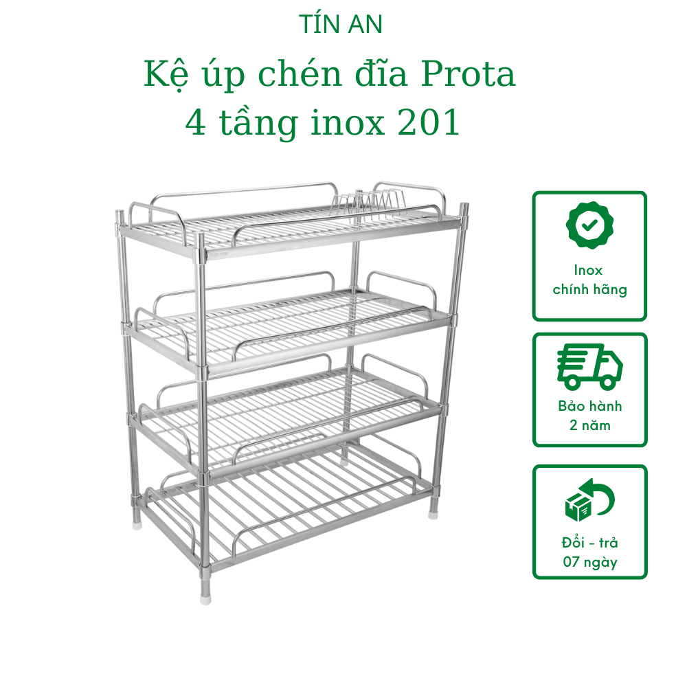 [CHÍNH HÃNG] Kệ inox úp chén dĩa Prota 4 tầng lắp ráp – Bảo hành 12 tháng – Cam kết 1 đổi 1