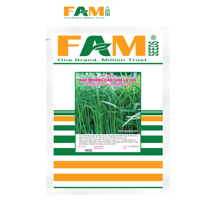 Gói 1Kg Hạt Giống Rau Muống Cao Sản Lá Tre FAM SEEDS - Nảy mầm tốt, Sinh trưởng nhanh, Trồng được trên nhiều loại đất khác nhau, Kháng bệnh tốt, Thân thon Lá nhỏ