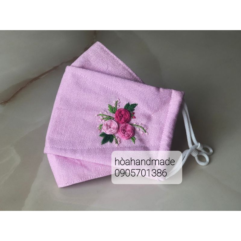 KHẨU TRANG 3D VẢI LINEN THÊU TAY