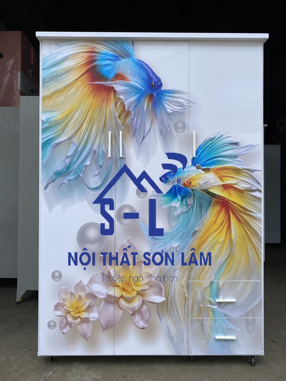 Tủ nhựa đài loan 3 cánh tủ quần áo in 3D hoa văn sắc nét đẹp
