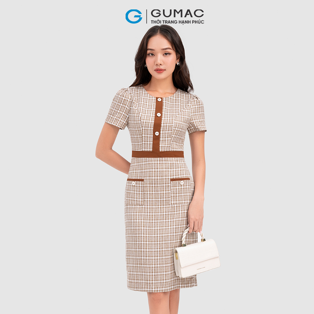 Đầm caro phối viền thời trang GUMAC DC11028