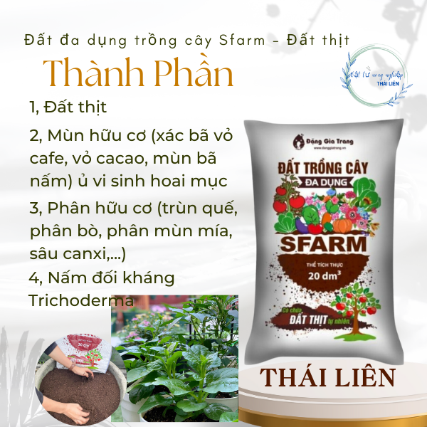 [Túi chiết 2kg] Đất trồng cây đa dụng Sfarm có chứa đất thịt tự nhiên