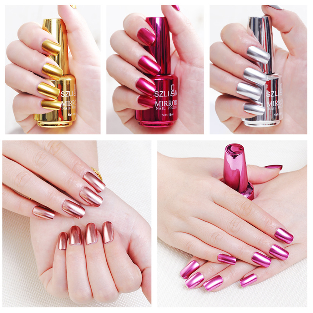 AWEI1 Metallic Nail Polish Magic Mirror Effect Chrome Harmless Long-Lasting Varnish