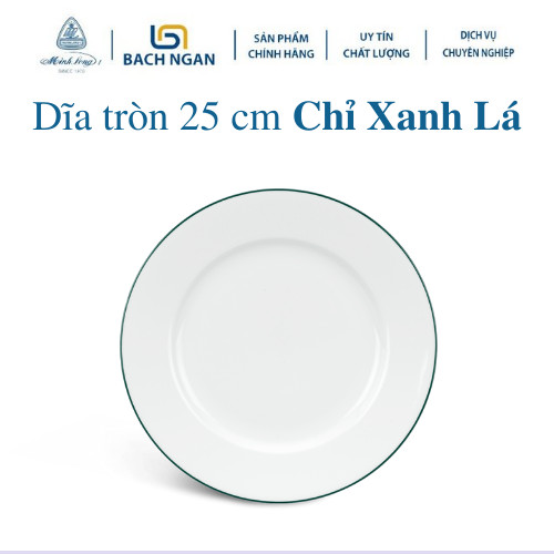 Dĩa tròn Minh Long 25 cm Jasmine Chỉ Xanh Lá