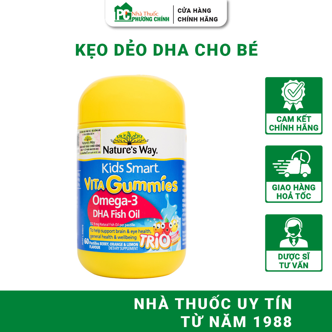 Kẹo Dẻo DHA Cho Bé Nature's Way Kids Smart Vita Gummies Omega-3 DHA Fish Oil 60 Viên