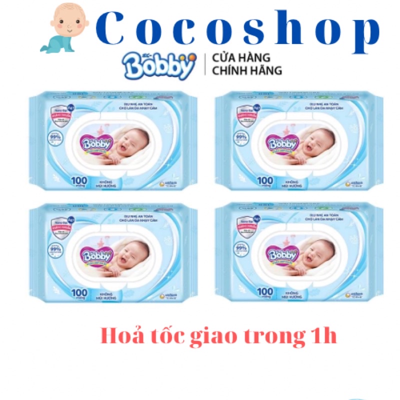Combo 6 gói khăn ướt có mùi/ không mùi Bobby 100 miếng