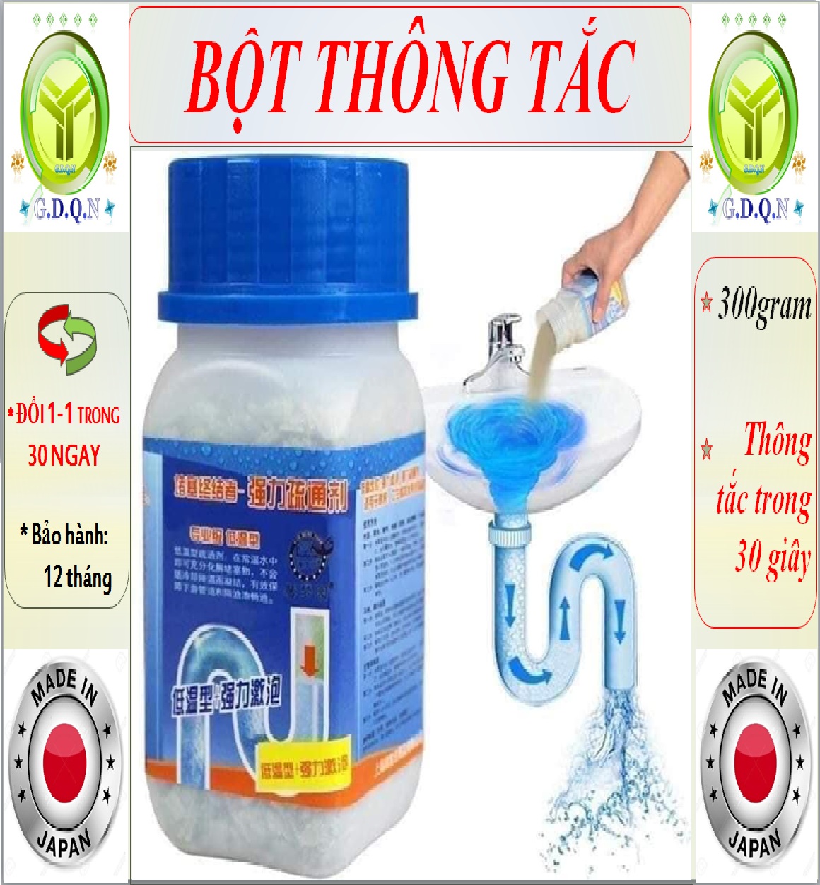 [LOẠI 1 NHẬP KHẨU] Bột thông cống loại cực mạnh, thông tắc cống, đường ống, bồn cầu, bồn rửa mặt không gây hại đường ống