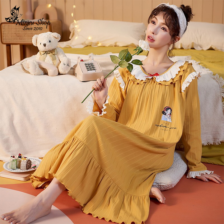 Đầm ngủ váy ngủ mặc nhà sexy dễ thương nữ - đồ ngủ cute, vải Cotton sợi bông mềm mịn, thoáng khí, thấm mồ hôi (VD175)