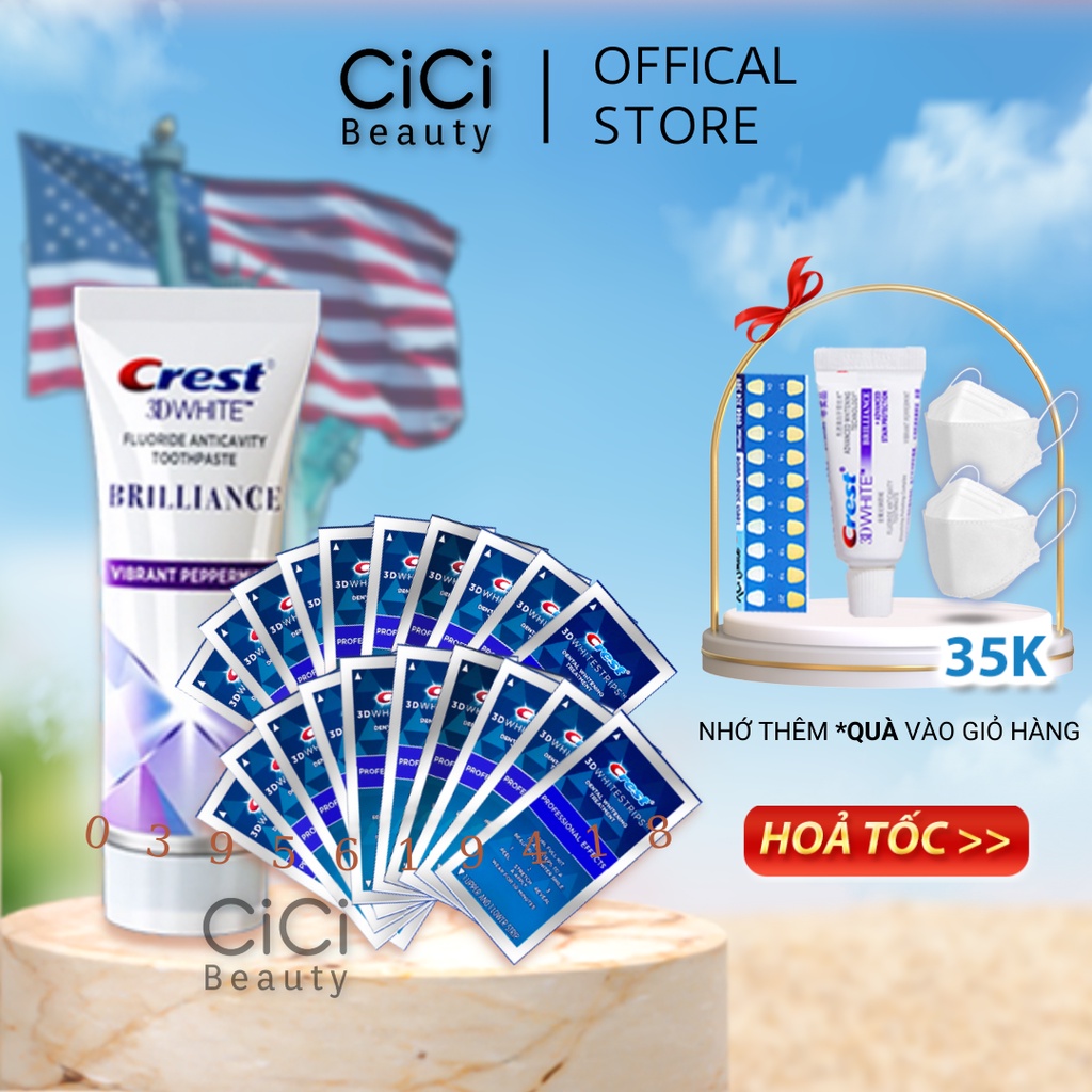 [Nhập RAISINGSTAR18, giảm 30k cho đơn 99k]Combo trắng răng Miếng dán trắng răng Crest Professional + Kem đánh răng Crest 3D (7 ngày)