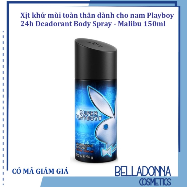 Xịt khử mùi toàn thân dành cho nam Playboy 24h Deadorant Body Spray - Malibu 150ml