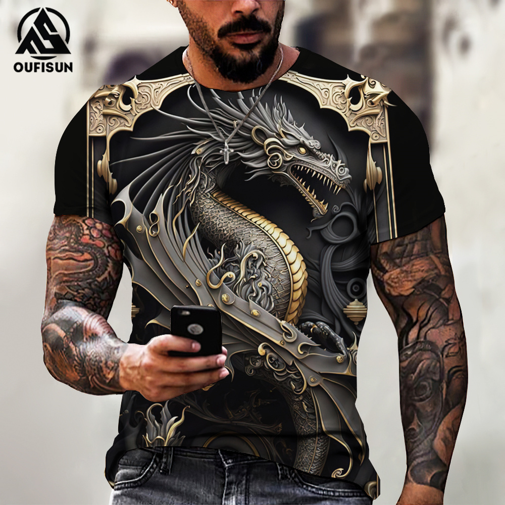 New Dragon Print 3d Top Fashion Short Sleeve O-Neck Big Size Men T Shirt Loose Casual Tshirt 6xl