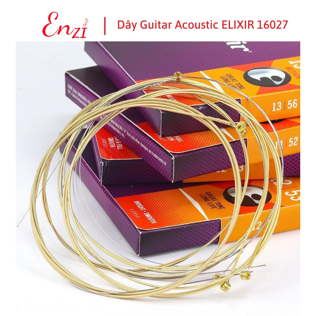 Dây đàn guitar acoustic elixir 16027 Phosphor Bronze Nanoweb cỡ 11 dây đàn Elixir 16052 và 16002 Enzi