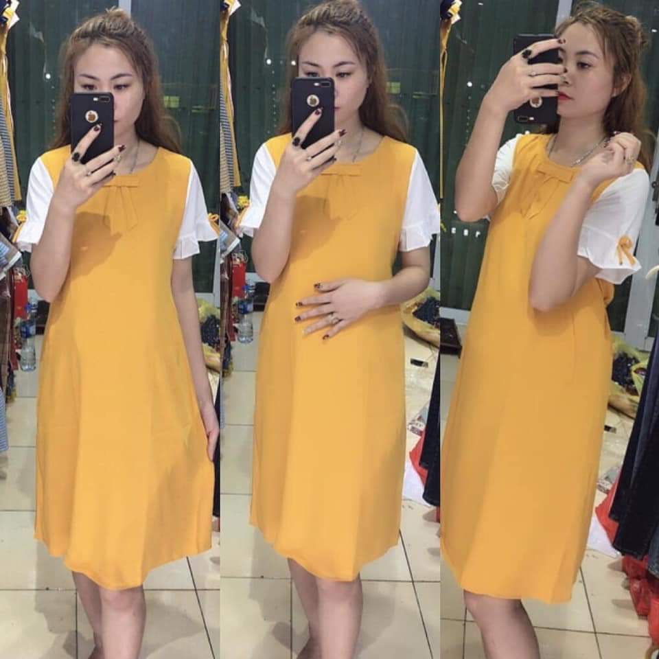 [A]đầm bầu thời trang-váy bầu thiết kế tay trắng bành bèo cho mẹ bầu
