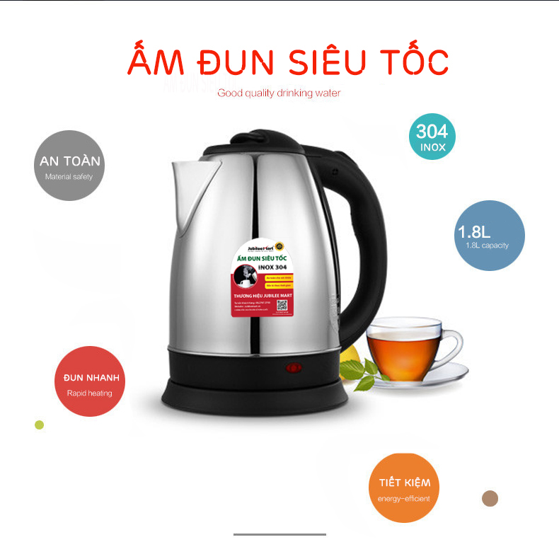 [ MUA NGAY ]Ấm nước siêu tốc- Ấm đun nước siêu tốc - Bình đun nước siêu tốc 1.8L 1500W