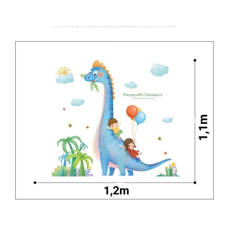 Decal dán tường khủng long xanh cho bé