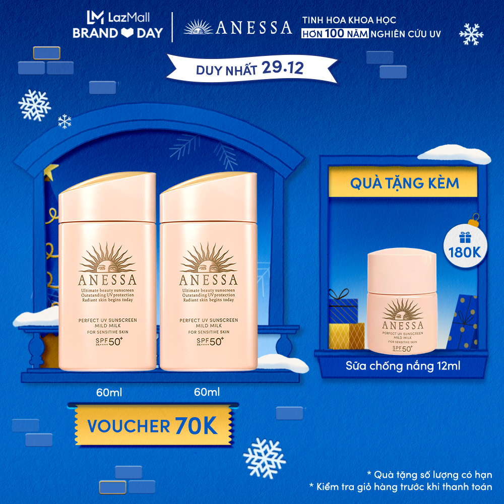 Bộ 2 Kem chống nắng dạng sữa dưỡng da dịu nhẹ cho da nhạy cảm và trẻ em ANESSA Perfect UV Sunscreen Mild Milk SPF 50+ PA++++