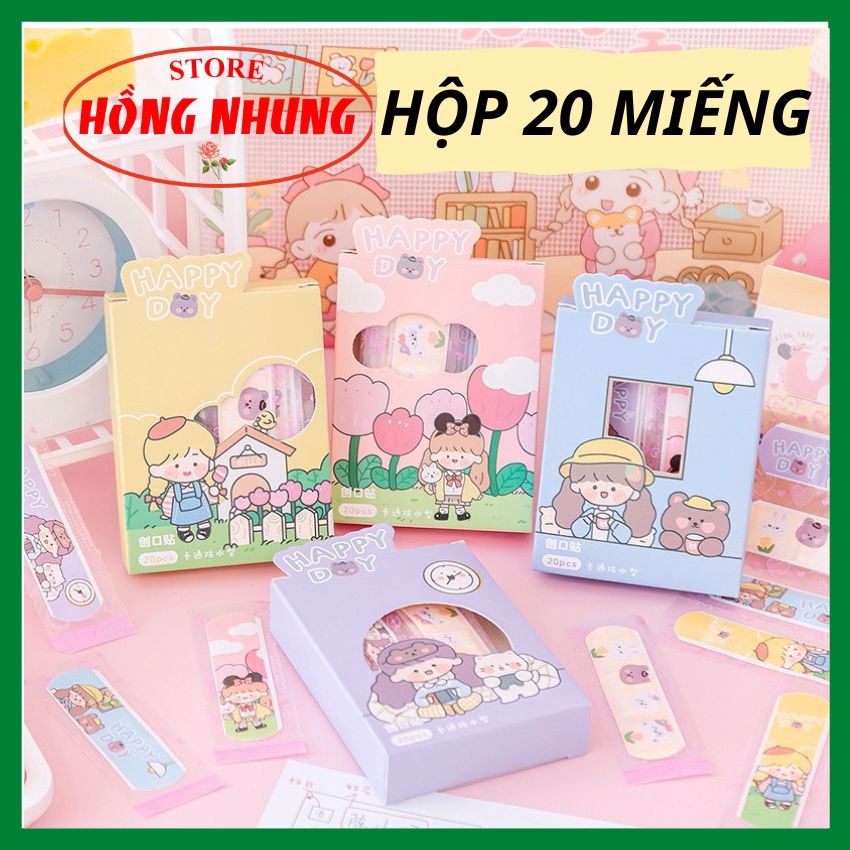 Hộp 20 miếng băng keo cá nhân, băng dán vết thương, mẫu hoạt hình cute.