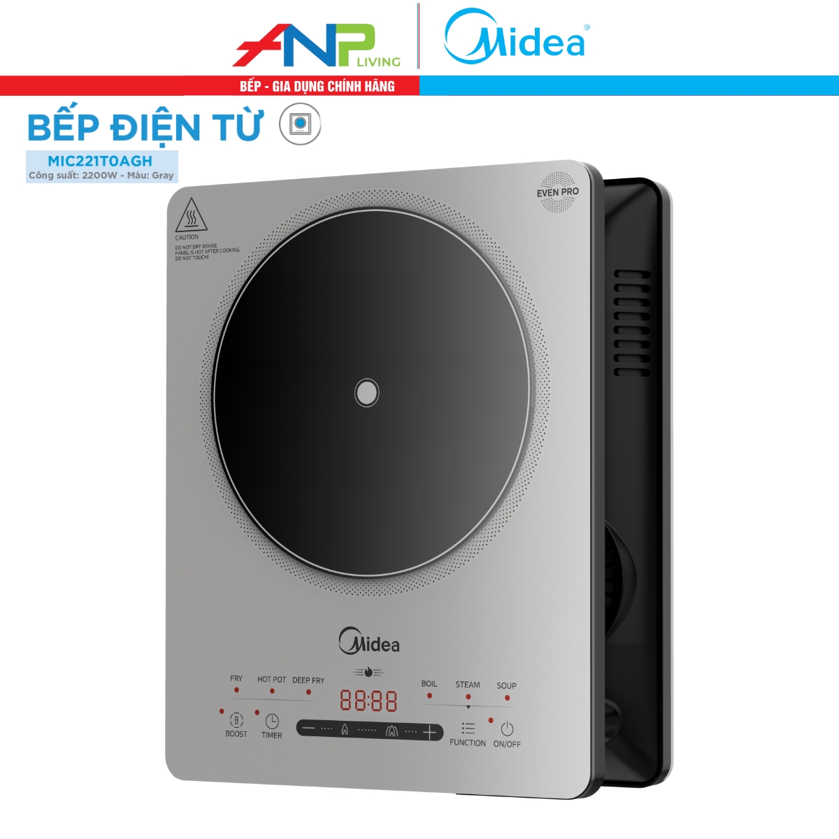 Bếp Từ Đơn Midea MIC221T (Bếp Điện Từ Công suất 2200W, Có Chức Năng Sôi Liu Riu)