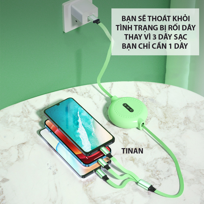 Cáp Sạc Nhanh USB 3 Trong 1 Chất Lượng Cao 2A, Iphone, Android