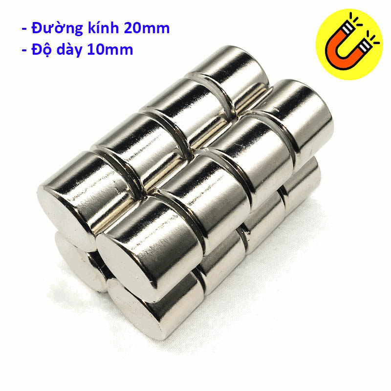Nam châm đất hiếm 20x10mm mạ Niken từ tính N35